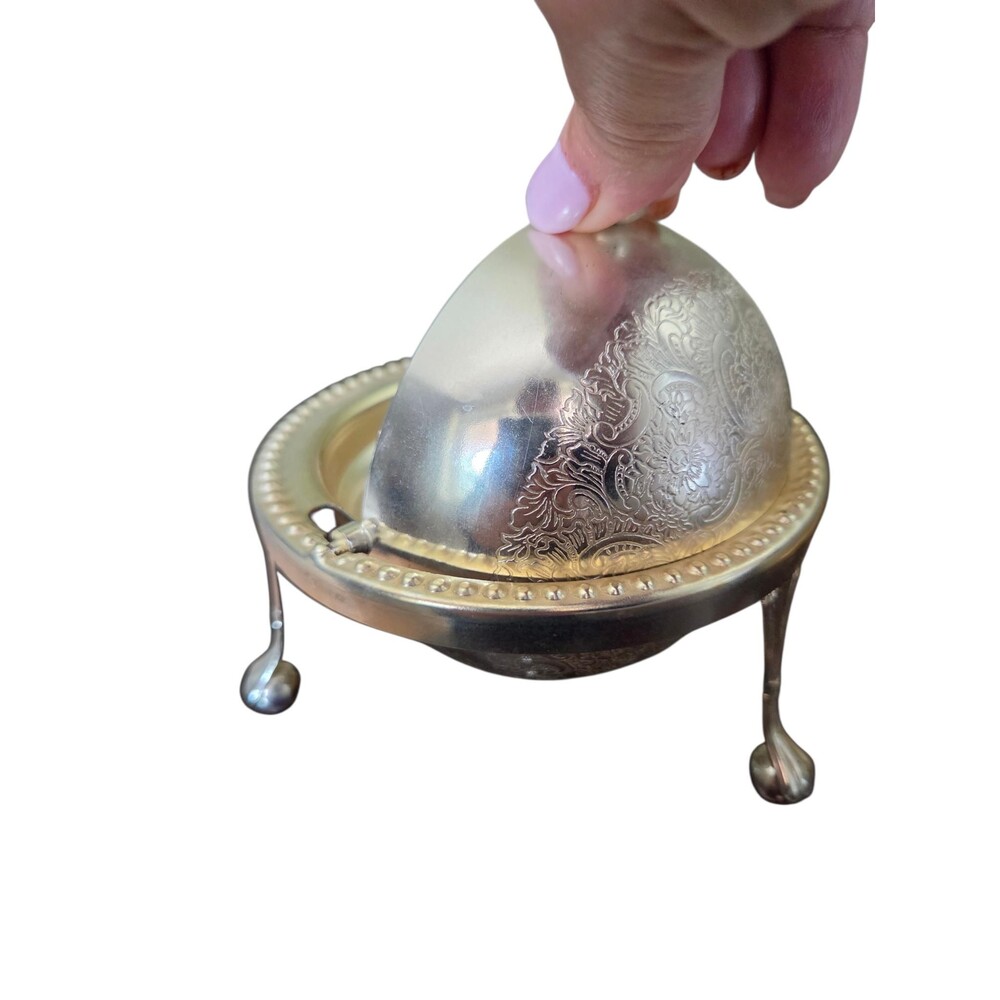 Vintage English Silver Plated Roll Top Butter Dish Caviar Revolving Dome 5" - Picture 7 of 10